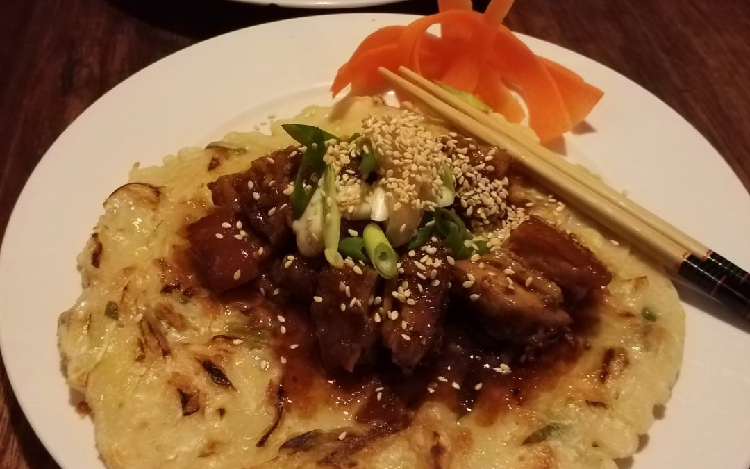 Okonomiaki (Japanese Pancakes) with Sticky Pork
